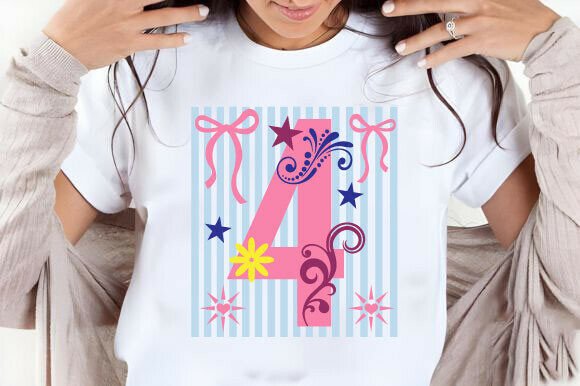 Cute Pink Number 4 Birthday SVG Graphics
