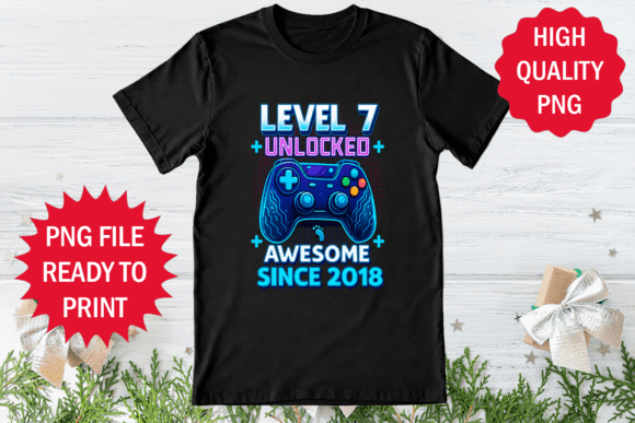 Level 7 Unlocked 7th Birthday Design PNG