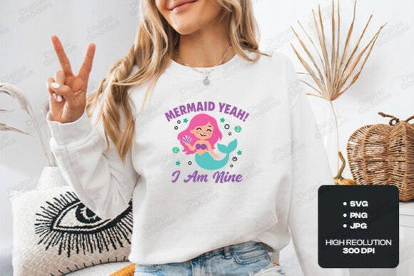 Mermaid Yeah I Am Nine Birthday Theme