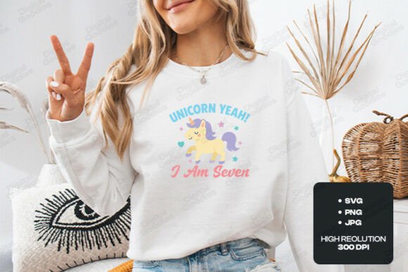 Unicorn Yeah I Am Seven Birthday Fun Go Graphics